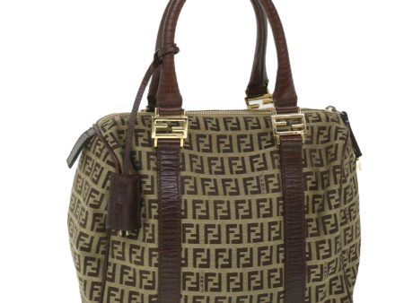 FENDI Zucchino Canvas Boston Bag Leather Beige  yk8979 For Cheap