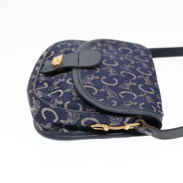 CELINE C Sulky Shoulder Bag Canvas Navy Gold 92075 Fashion