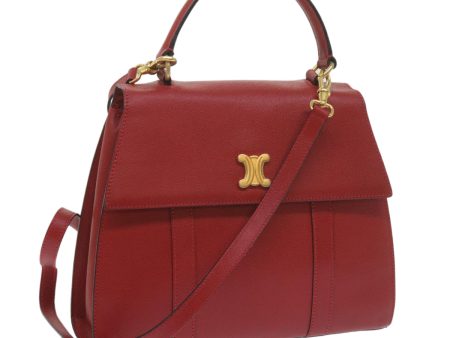 CELINE Hand Bag Leather 2way Red am5388 on Sale