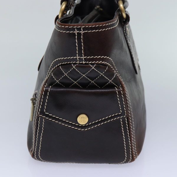 CELINE Hand Bag Leather Brown Gold 89146 For Sale