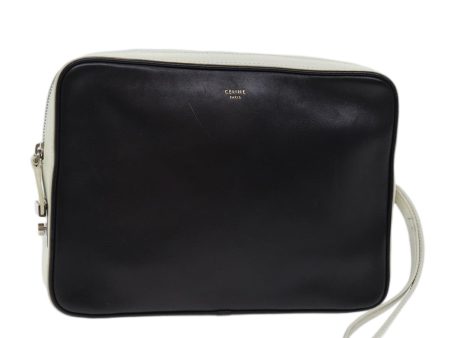 CELINE Clutch Bag Leather Black White 72088 Online now