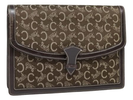 CELINE C Macadam Canvas Clutch Bag Brown 90256 Supply