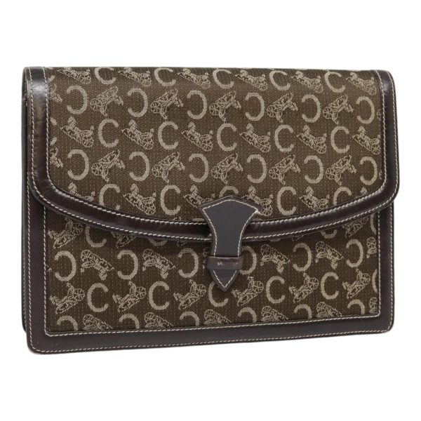 CELINE C Macadam Canvas Clutch Bag Brown 90256 Supply