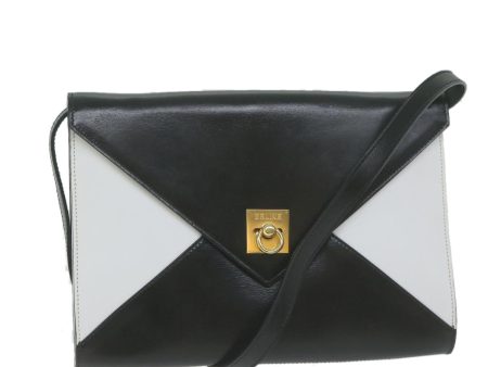 CELINE Clutch Bag Leather 2way White Black 65641 Fashion