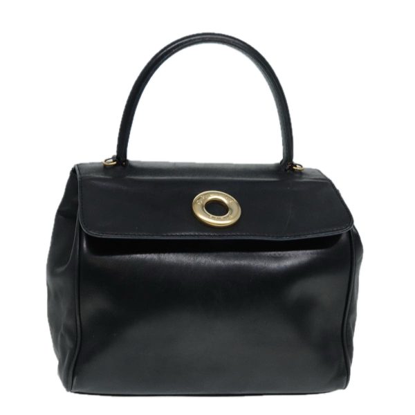 CELINE Hand Bag Leather Black Gold 90389 Fashion