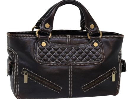 CELINE Hand Bag Leather Brown Gold 89146 For Sale