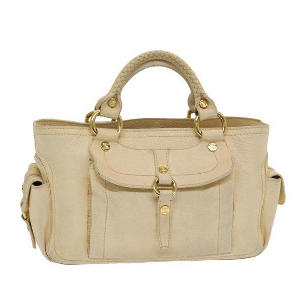 CELINE Boogie bag Hand Bag Leather Beige ti1845 Online Sale