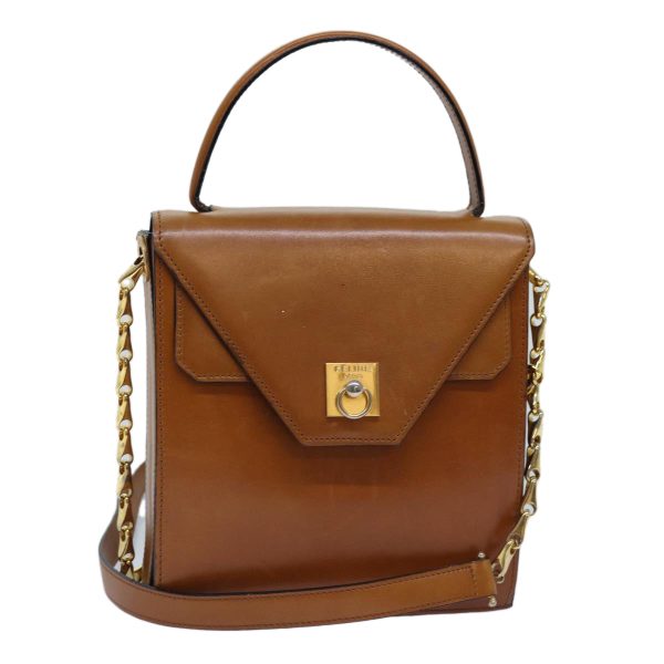 CELINE Hand Bag Leather 2way Brown 77233 Supply