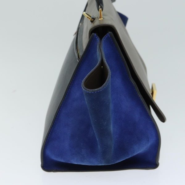 CELINE Hand Bag Leather Suede Brown Black blue 80877 For Discount