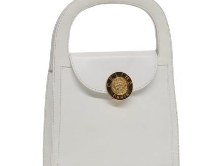 CELINE Hand Bag Leather White Gold 91010 Hot on Sale