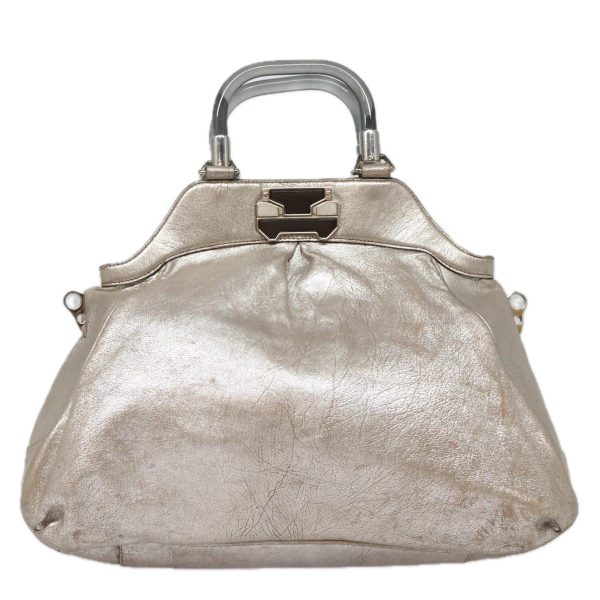 CELINE Hand Bag Leather 2way Silver 91848 For Discount