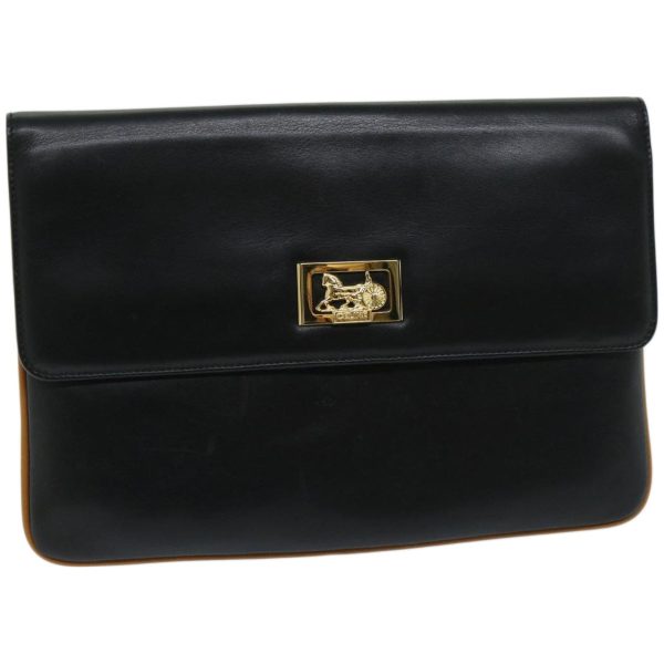 CELINE Clutch Bag Leather Black 67581 Supply