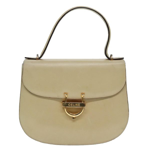 CELINE Hand Bag Leather 2way Gold Beige 92148 Cheap