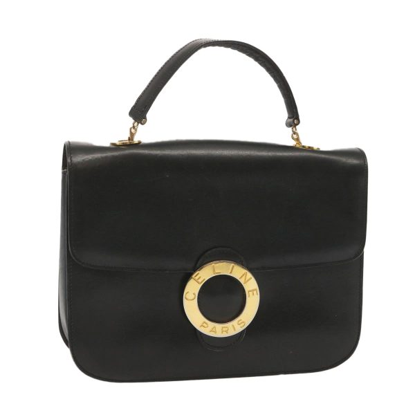 CELINE Circle Hand Bag Leather Black bs12765 For Sale