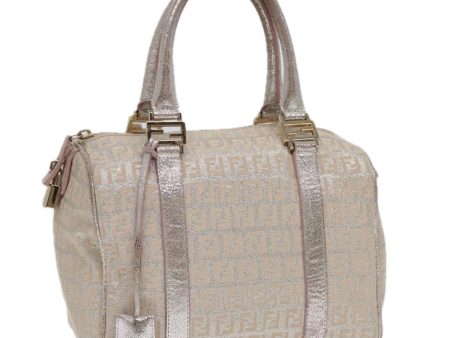 FENDI Zucchino Canvas Boston Bag Silver Beige  91810 on Sale