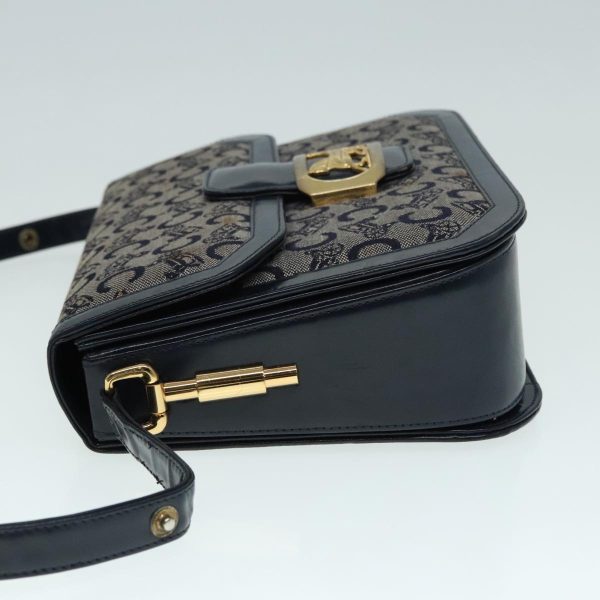 CELINE C Sulky Shoulder Bag Canvas Navy Gold 90991 Online